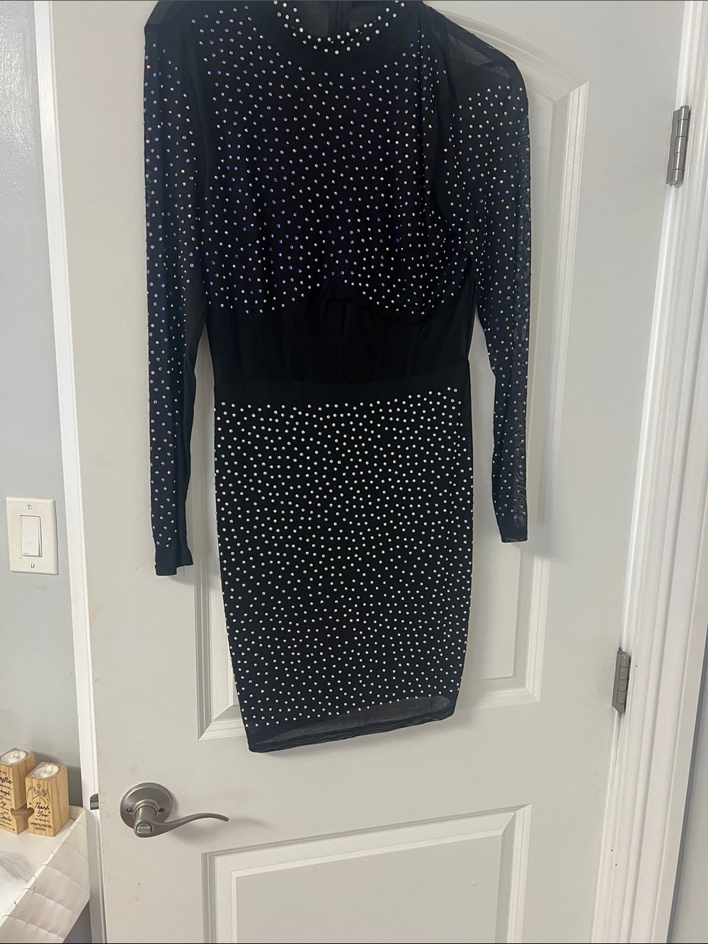 Fashion Nova Black Long-Sleeve Rhinestone Bodycon Dress